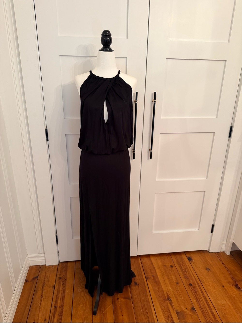 Trina Turk Black Halter-Style Maxi Dress with Front Keyhole